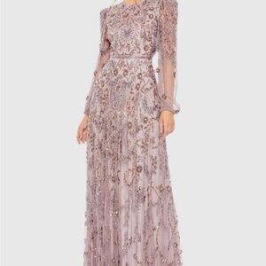 Mac Duggal Lavender Long Sleeve Embellished Dress - Modest Engagement dress